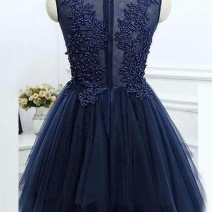 Navy Blue Homecoming Dress With Appliques