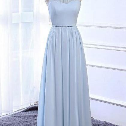 Light Blue Simple Halter Chiffon Prom Dress