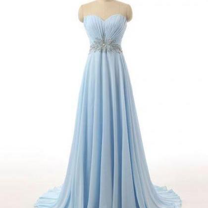 Floor Length A-line Sky Blue Chiffon Prom Dress