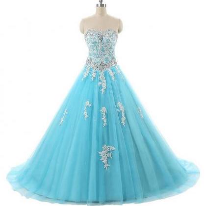 Light Blue Ball Gown Prom Dresses,long Elegant..