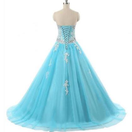 Light Blue Ball Gown Prom Dresses,long Elegant..