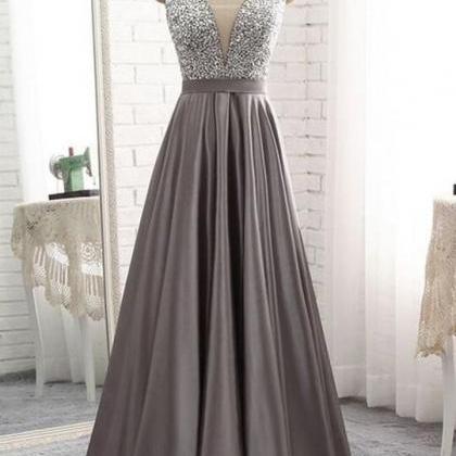 A Line V Neck Beading Chiffon Prom Dress LBQ4139 main image 1