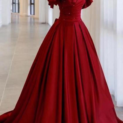 Mermaid Burgundy Satin Long A Line Prom Dress..
