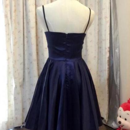 Navy Blue Straps Sweetheart Short Homecoming..