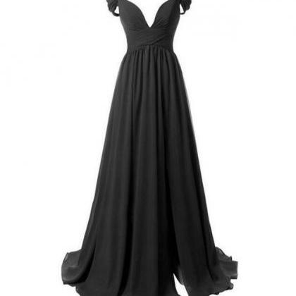 Off-the-shoulder Floor Length A-line Chiffon Prom..