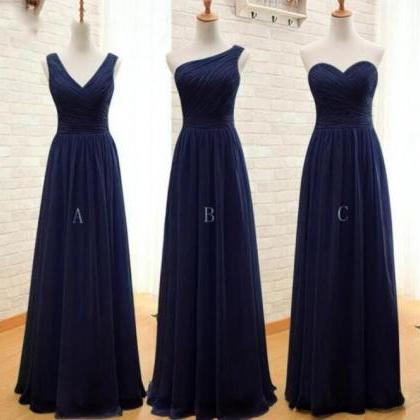 Simple Navy Blue Chiffon Bridesmaid Dresses