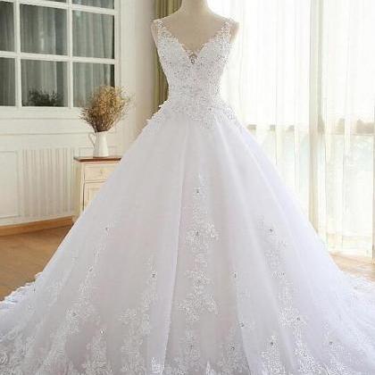 Beauty Tulle V-neck Neckline Ball Gown Wedding..