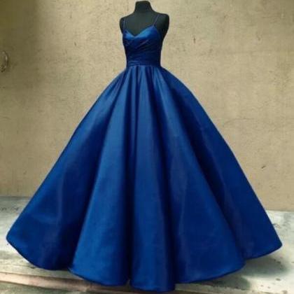 Simple Satin Prom Dresses Navy Blue Quinceanera..