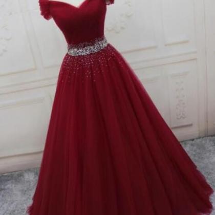Off Shoulder Ball Gowns Wine Red Elegant Princess..