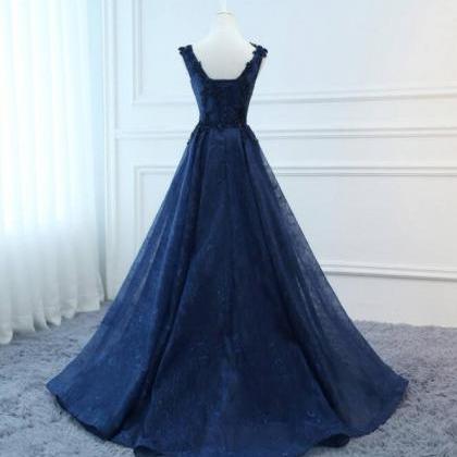 Fashionable Long Navy Blue Evening Dresses Foral..