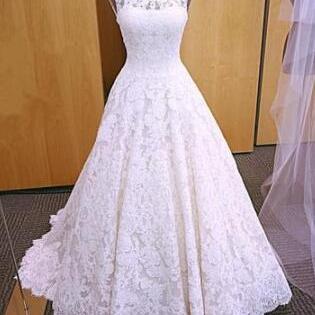 Elegant A Line Open Back Lace Wedding Dress,..
