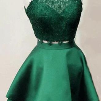 Two Piece Dark Green Homecoming Dresses,emerald..