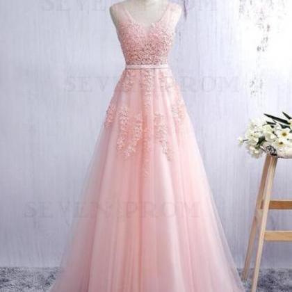 A Line Long Prom Dress with Lace Ap..