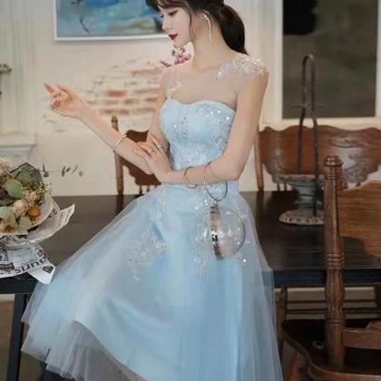 Beautiful Blue Sleeveless Homecoming Dress