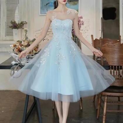 Beautiful Blue Sleeveless Homecoming Dress