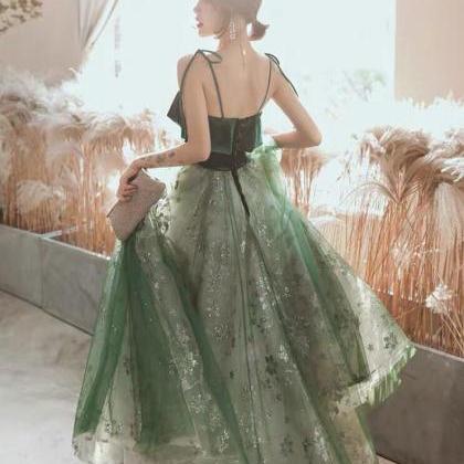Vintage A line Straps Black Tulle Velvet Long Prom Dress