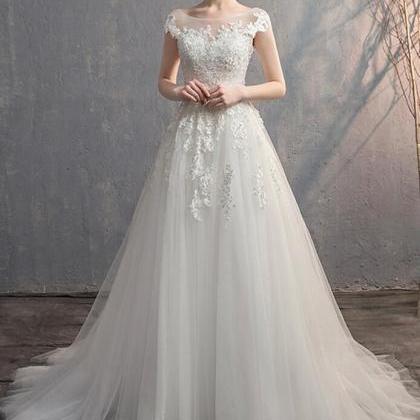 A Line Lace Tulle Long Wedding Dress
