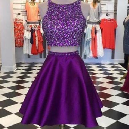 Two Pieces Sequin Short Prom Dress