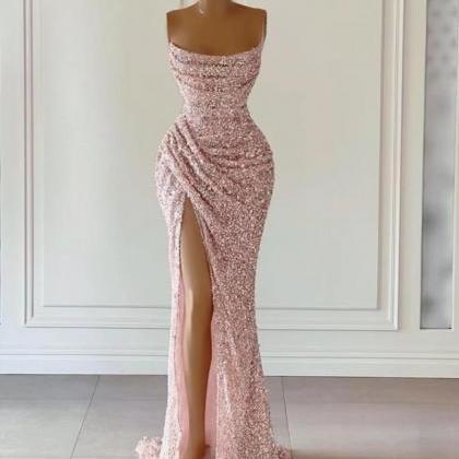 Sparkly Pink Evening Dresses, Glitter Formal..