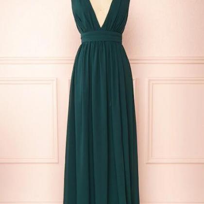 A Line Green V Neck Bridesmaid Dresses For..