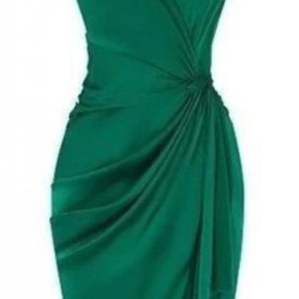 A Line V Neck Green Satin Homecoming Dress
