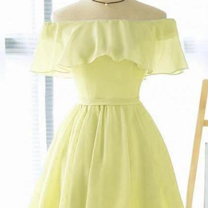 Yellow Chiffon Short Bridesmaid Dress
