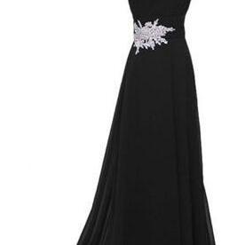 Charming One Shoulder Black Long Evening Gowns..