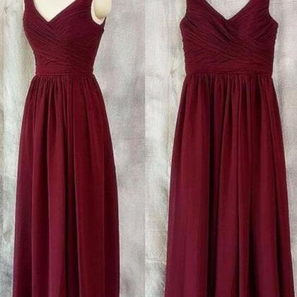 Floor Length Wine Red Chiffon Bridesmaids Dresses