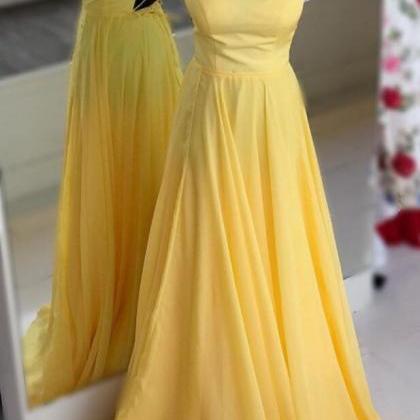 Yellow Scoop Neckline Long Chiffon Prom Dress With..