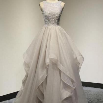 Sexy A Line Gray Backless Irregular Tulle Prom..