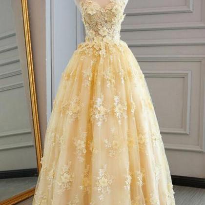 A Line Yellow Party Dress Sleeveless Prom Dress