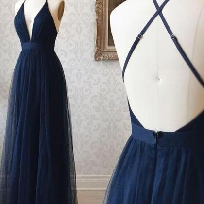 A Line V Neck Chiffon Sequins Open Back Prom Dress LBQ3027 main image 1