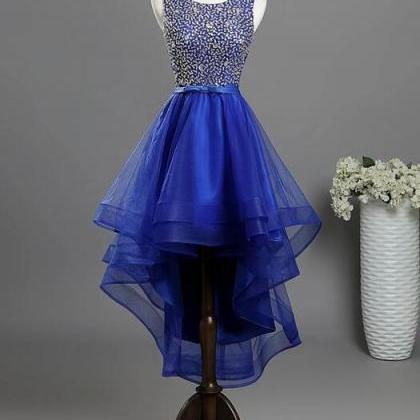 Royal Blue Tulle High Low Sequins Homecoming Dress