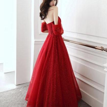 Off Shoulder Red Prom Dress