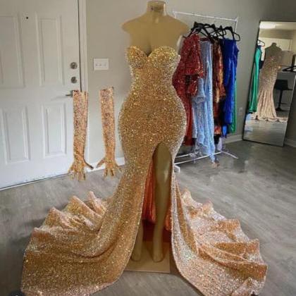 Mermaid Prom Dress Sequins Long Black Girl Prom..