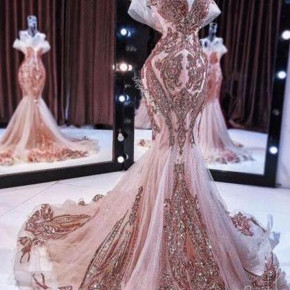 Mermaid Sparkly Rose Gold Evening Dress With..