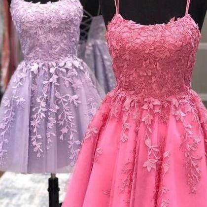 Cute Short Lace Applique Prom Dresses, 2023..