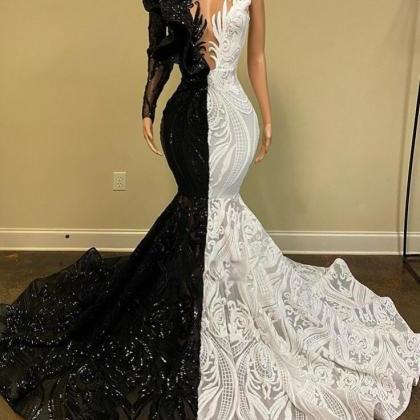 Elegant Glamour Mermaid Square White Sequin Long Prom Dresses Party Dress Evening Dress DP913