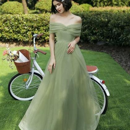 Green A Line Pleated Long Satin Bridesmaid Dress