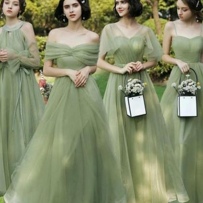 Halter Full Length Tulle Bridesmaid Dress Lime Green