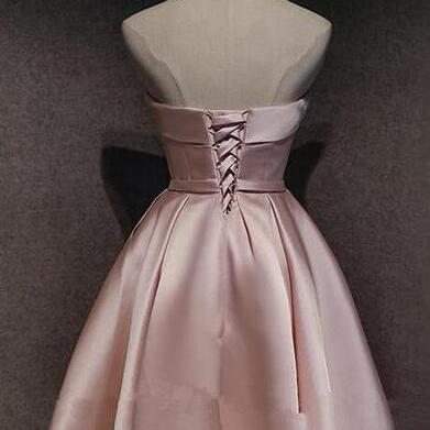 Cute Pink Satin Scoop Knee Length Short Evening Prom Dress Homecoming Dress, Pink Formal Dress