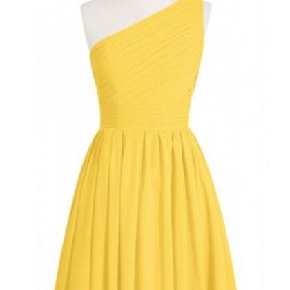 One Shoulder Short Yellow Bridesmaid Dresses