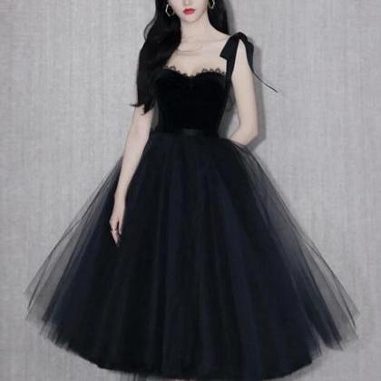 Vintage Straps Tulle Black 2023 Prom Dresses
