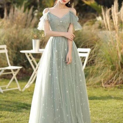A Line Sparkly Tulle Prom Dresses