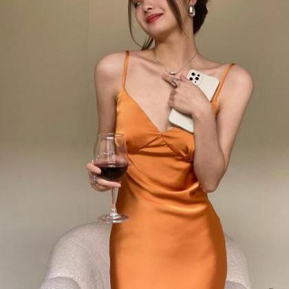 Sexy Orange Tea Length Evening Dress
