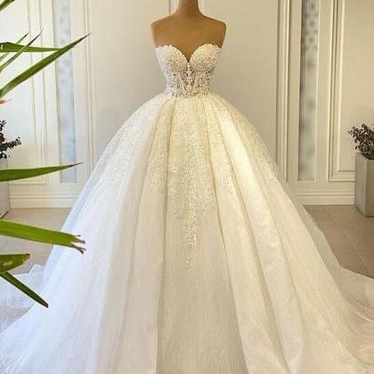Sweetheart Neck Lace Applique Wedding Dresses