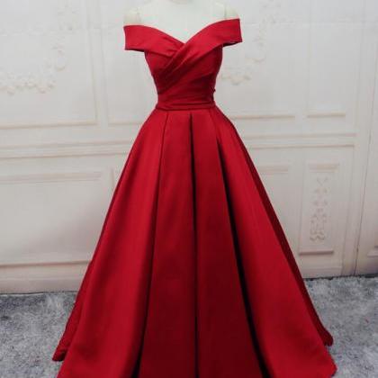 Off-the-shoulder Red Floor Length Ball Gown Prom..