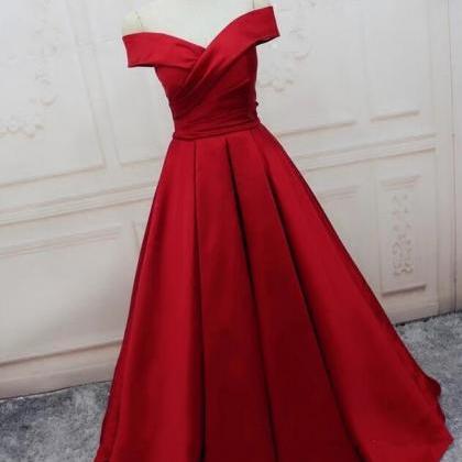 Off-the-shoulder Red Floor Length Ball Gown Prom..