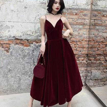 A Line Burgundy Velvet Short Prom Dress