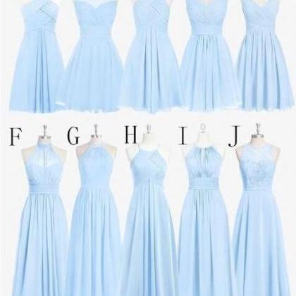 A Line Blue Chiffon Bridesmaid Dresses